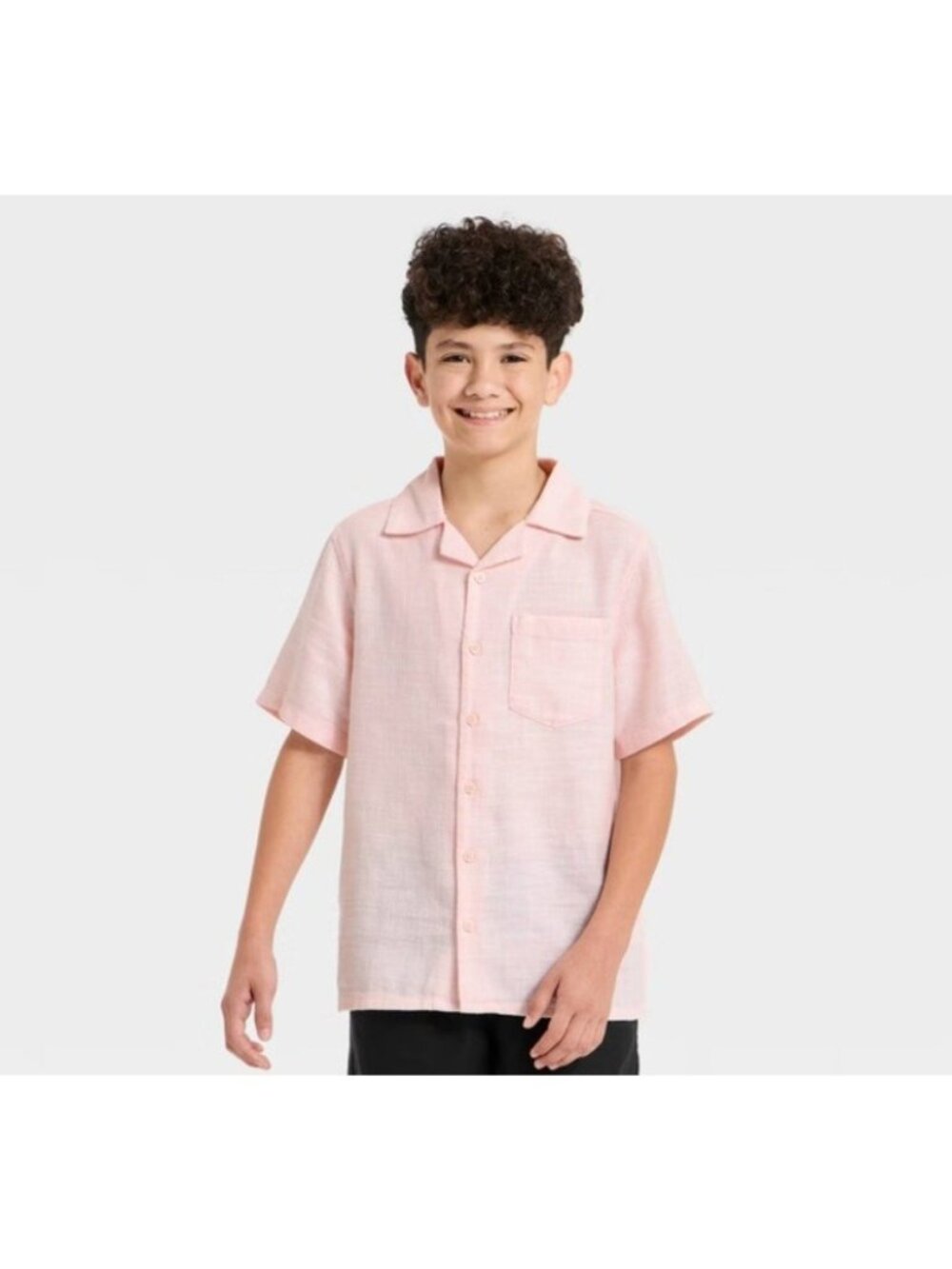 Art Class Boys' XXL (16/18) Pink Short Sleeve Button Up Camp Collar Shirt New